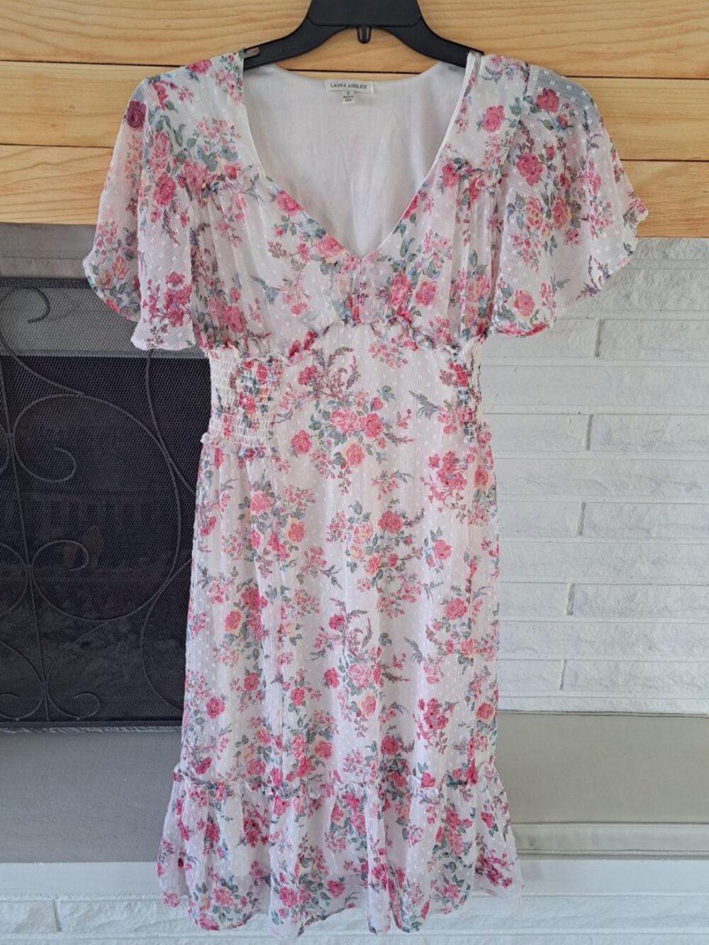Vintage Laura Ashley Women's Small Knee Length Floral Dress Swiss Dot Baby Doll - Picture 1 of 11